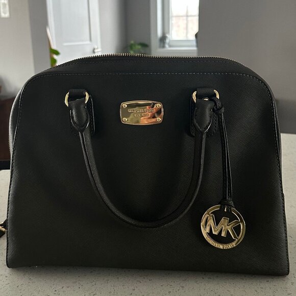 Michael Kors Saffiano Leather Dome Satchel in Dark Sage | Crossbody + Top Handle - Picture 6 of 6